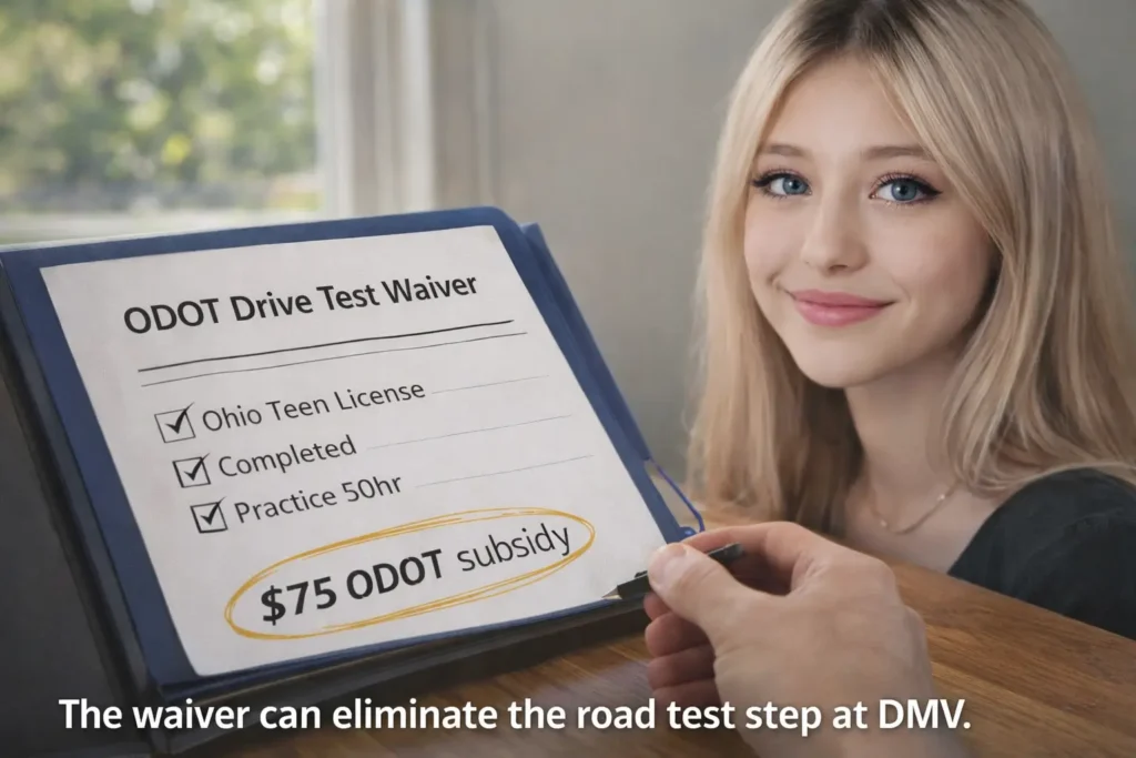 Oregon ODOT drive test waiver completion certificate folder with keys