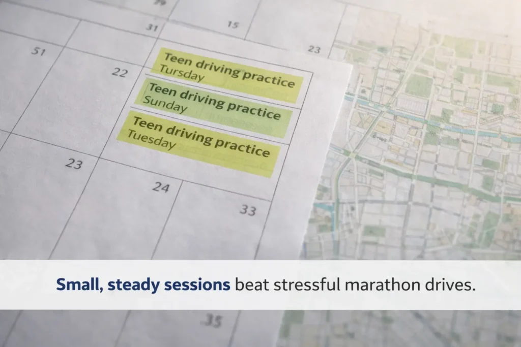 Weekly schedule for Oregon driving practice log hours
